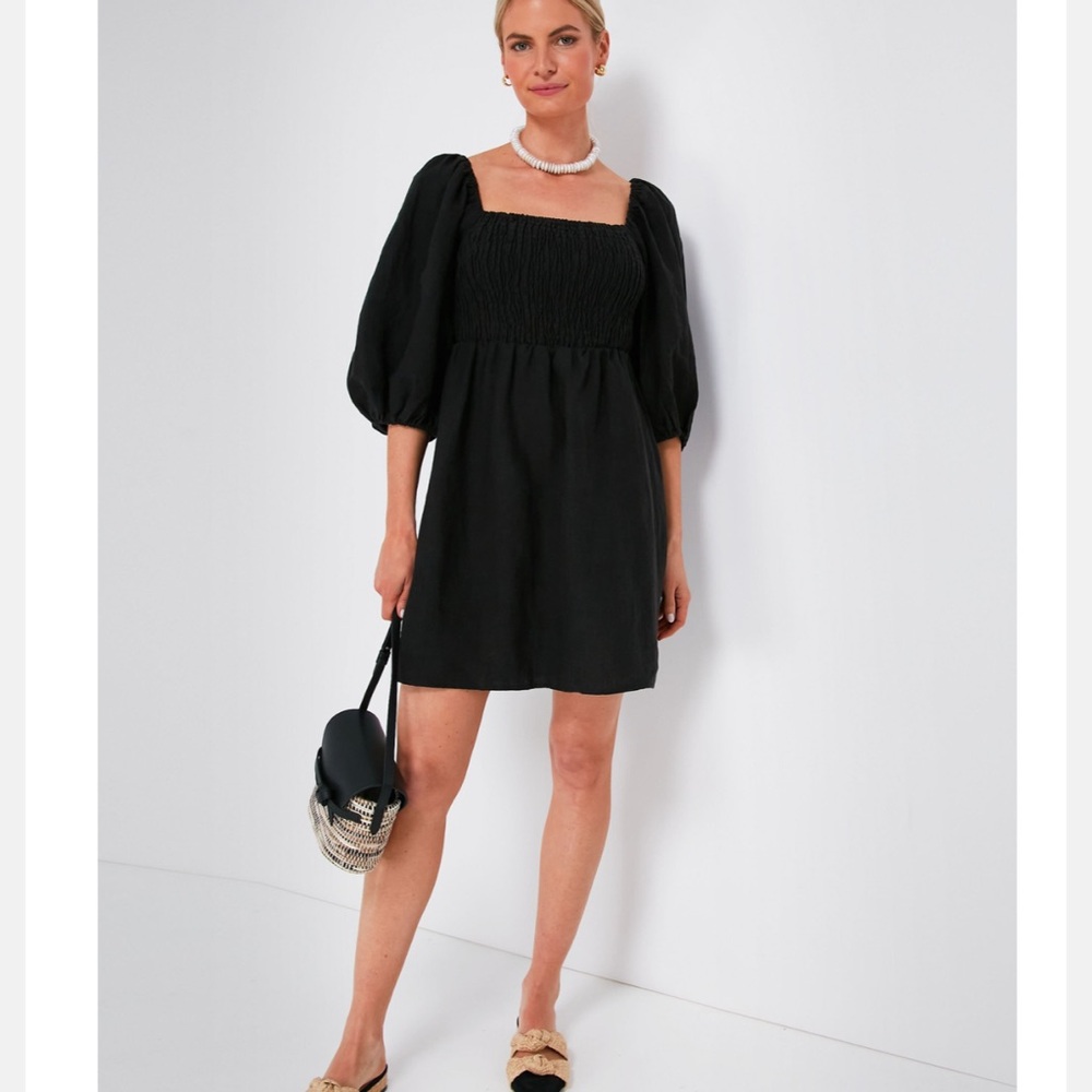 Tuckernuck Black Mini Dress with Puff Sleeves NWOT